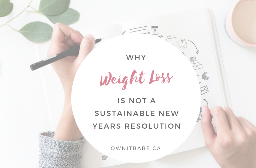 Why weight loss is not a sustainable New Year's Resolution and how to set goals for the new year instead #newyearsresolutions #intuitiveeating by Rini Frey, ownitbabe.ca