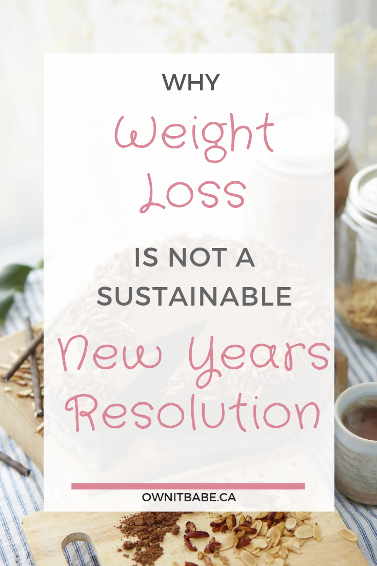 Why weight loss is not a sustainable New Year's Resolution and how to set goals for the new year instead #newyearsresolutions #intuitiveeating by Rini Frey, ownitbabe.ca